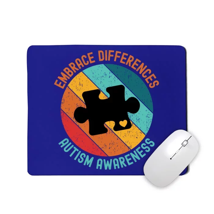 Embrace Differences Autism Awareness Vintage Puzzle Piece Meaningful Gift Mousepad