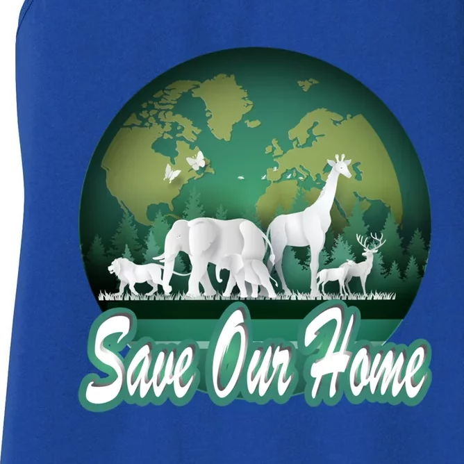 Earth Day Animals Wildlife Conservation Save Our Home Funny Gift Cute Gift Women's Racerback Tank