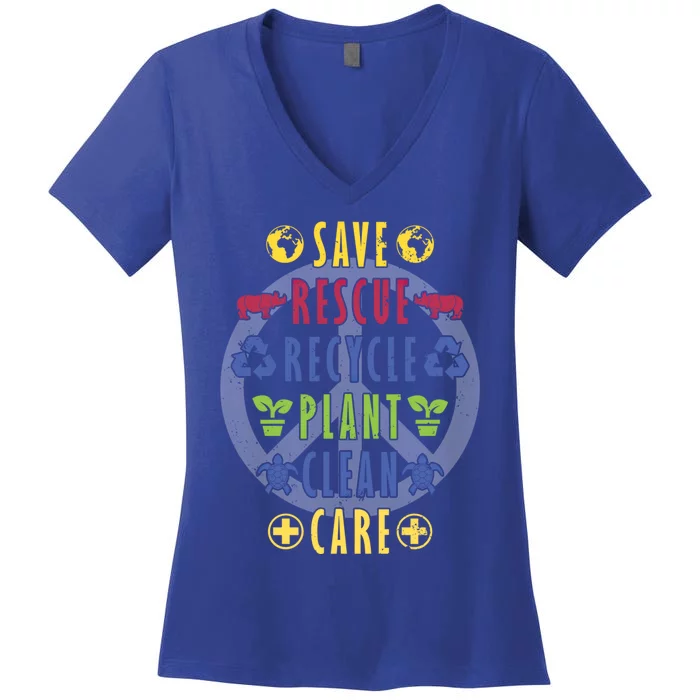 Earth Day Awareness Save Rescue Recycle Plant Clean Care Gift Women's V-Neck T-Shirt