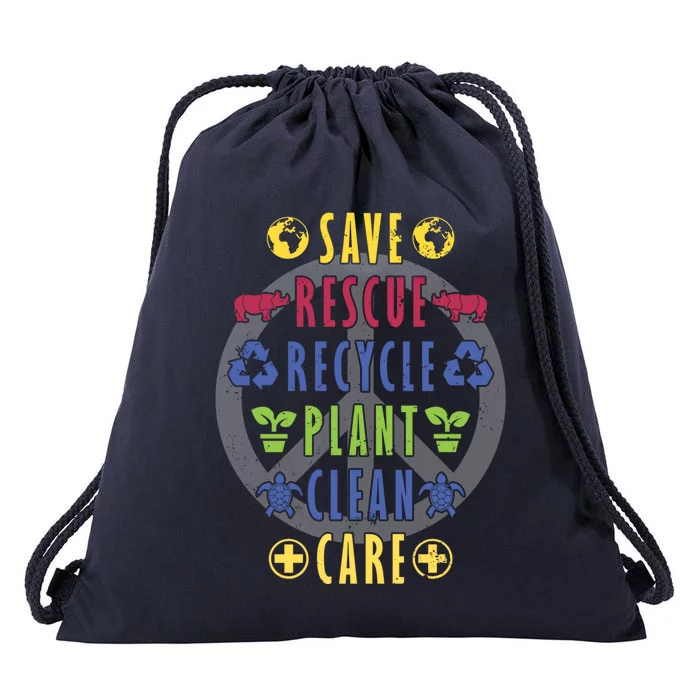 Earth Day Awareness Save Rescue Recycle Plant Clean Care Gift Drawstring Bag