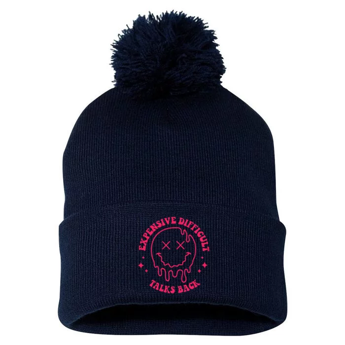 Expensive Difficult And Talks Back Dripping Face Pom Pom 12in Knit Beanie