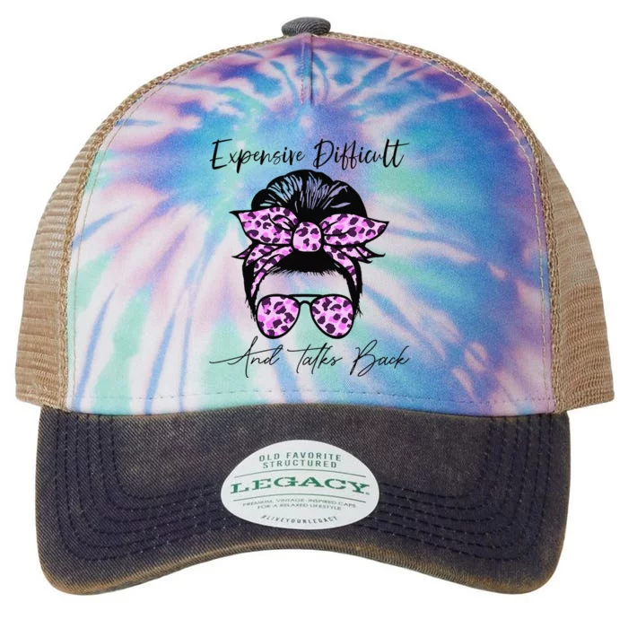 Expensive Difficult And Talks Back Messy Bun Leopard Pattern Legacy Tie Dye Trucker Hat