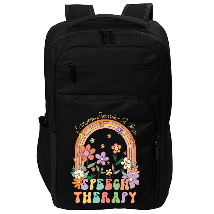 Everyone Deserves A Voice Speech Therapy Rainbow Flowers 70s Impact Tech Backpack