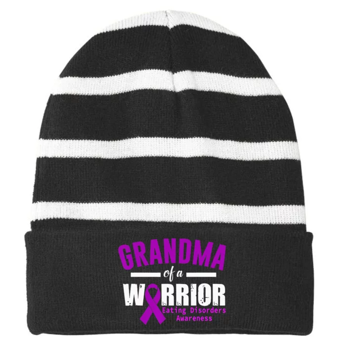 Eating Disorders Awareness Grandma Support Purple Ribbon Striped Beanie with Solid Band