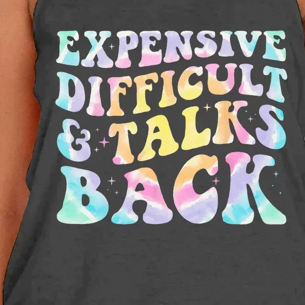 Expensive Difficult And Talks Back Groovy Women Mothers Day Women's Knotted Racerback Tank