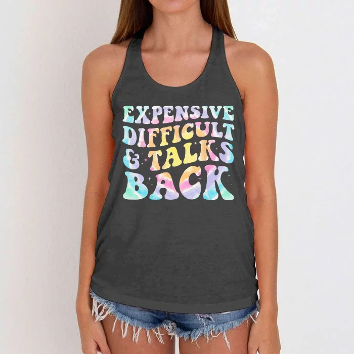 Expensive Difficult And Talks Back Groovy Women Mothers Day Women's Knotted Racerback Tank