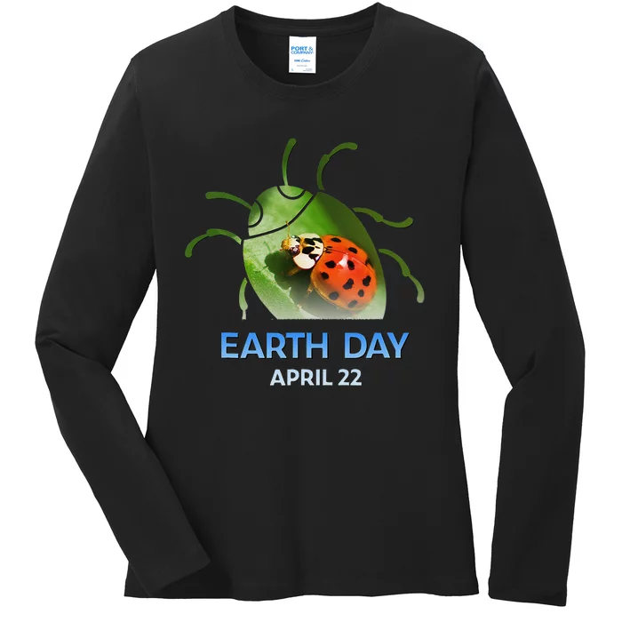 Earth Day April 22 Ladybug Silhouette Gift Cute Ladies Long Sleeve Shirt