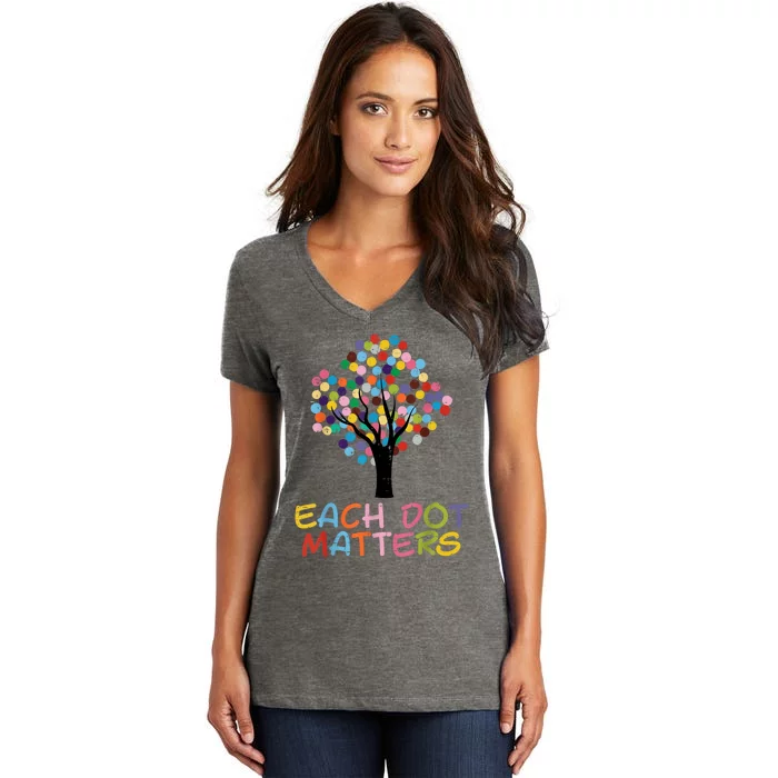 Each Dot Art Matters Tree Dots Day Women's V-Neck T-Shirt