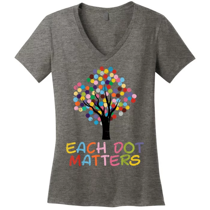 Each Dot Art Matters Tree Dots Day Women's V-Neck T-Shirt