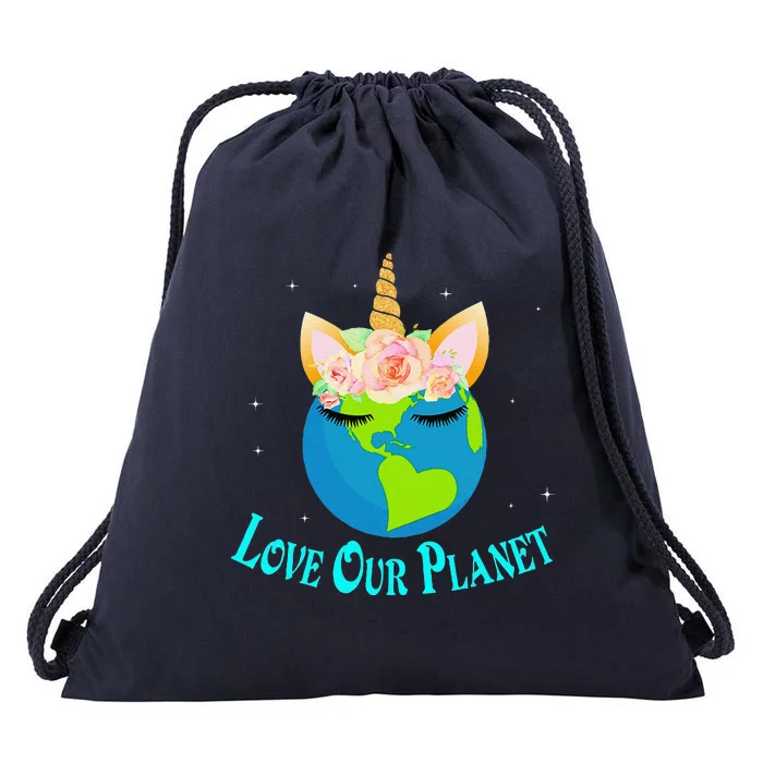 Earth Day Awareness Unicorn Face Drawstring Bag