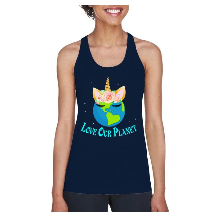 Earth Day Awareness Unicorn Face Women's Racerback Tank