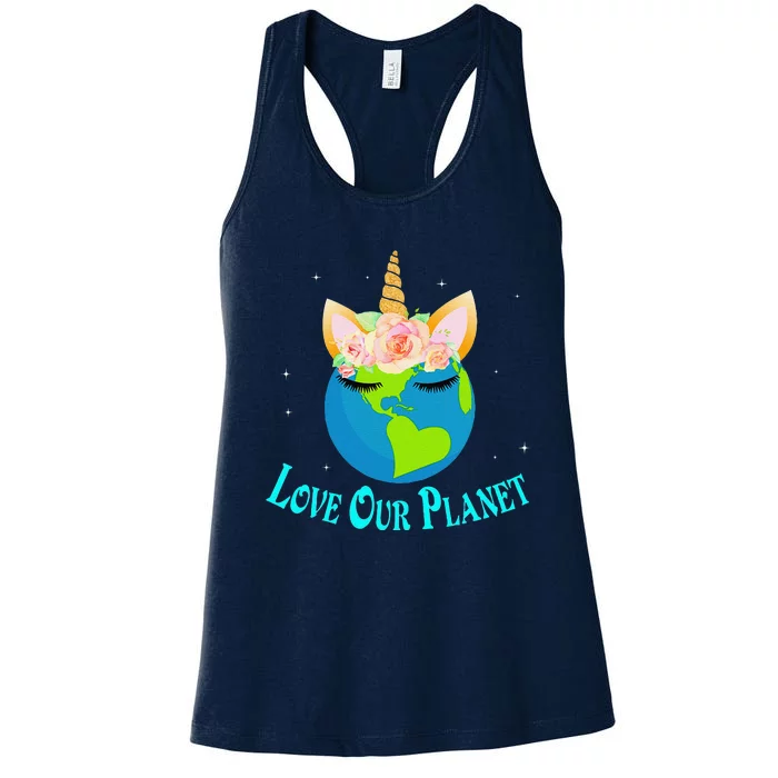 Earth Day Awareness Unicorn Face Women's Racerback Tank