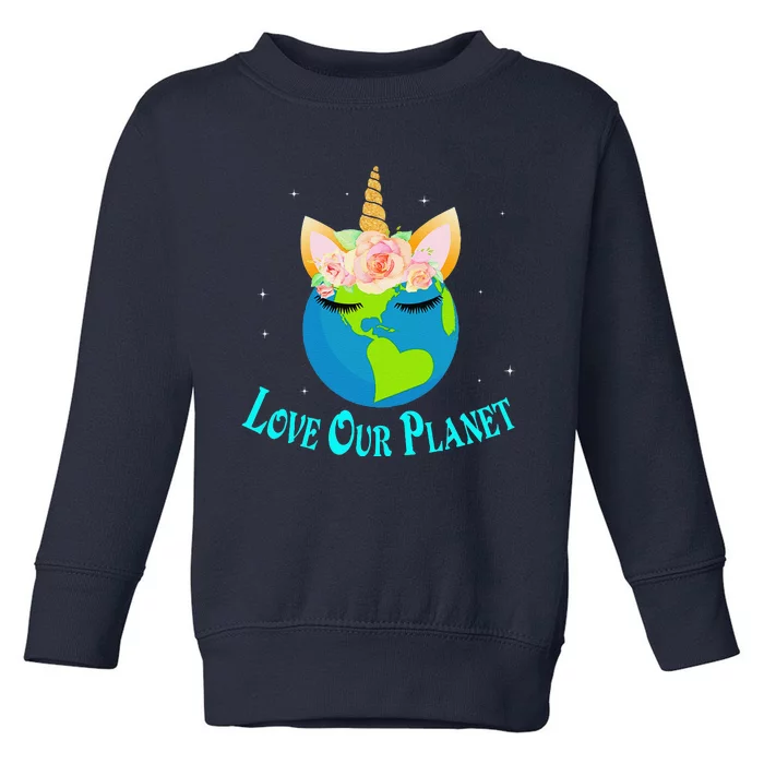 Earth Day Awareness Unicorn Face Toddler Sweatshirt