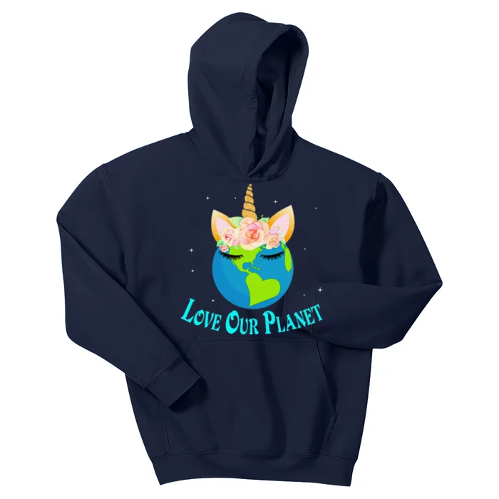 Earth Day Awareness Unicorn Face Kids Hoodie