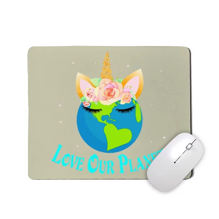 Earth Day Awareness Unicorn Face Mousepad