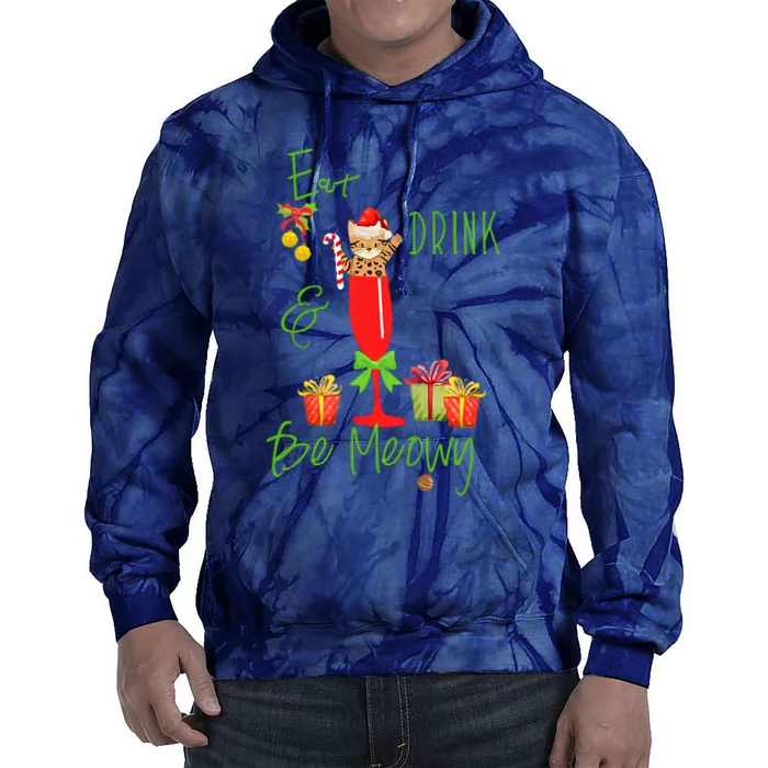 Eat Drink And Be Meowy Christmas Tie Dye Hoodie