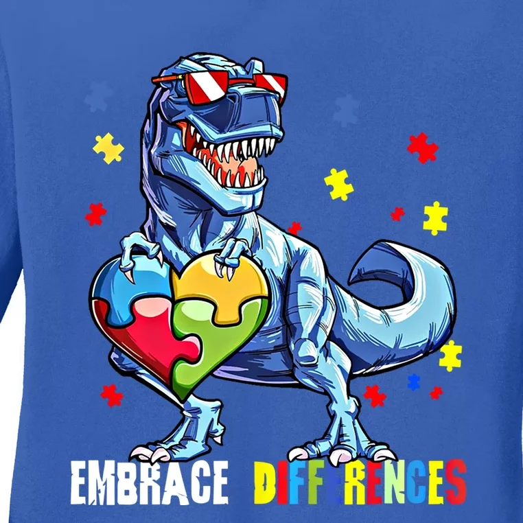 Embrace Differences Asd Spectrum Dinosaur Autism Awareness Gift Ladies Long Sleeve Shirt