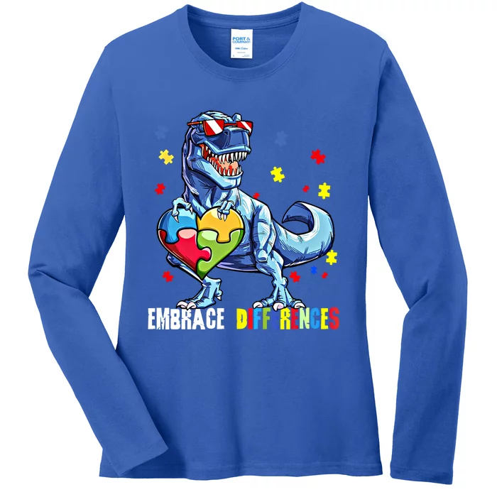 Embrace Differences Asd Spectrum Dinosaur Autism Awareness Gift Ladies Long Sleeve Shirt