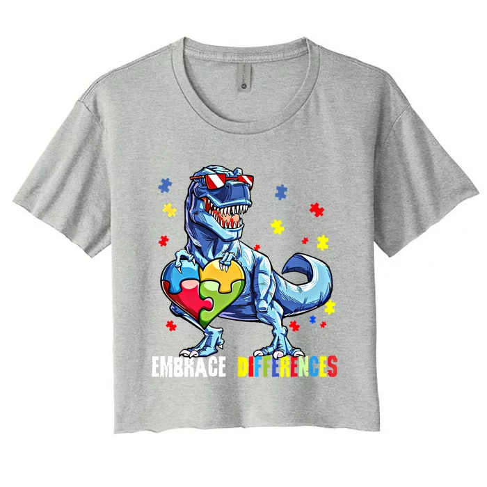 Embrace Differences Asd Spectrum Dinosaur Autism Awareness Gift Women's Crop Top Tee