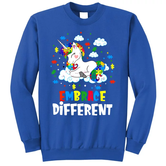 Embrace Differences Autism Awareness Unicorn Gift Tall Sweatshirt