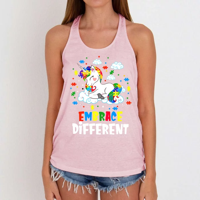 Embrace Differences Autism Awareness Unicorn Gift Women's Knotted Racerback Tank