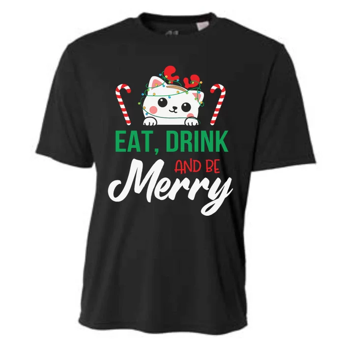 Eat Drink And Be Meowy Merry Christmas Cooling Performance Crew T-Shirt