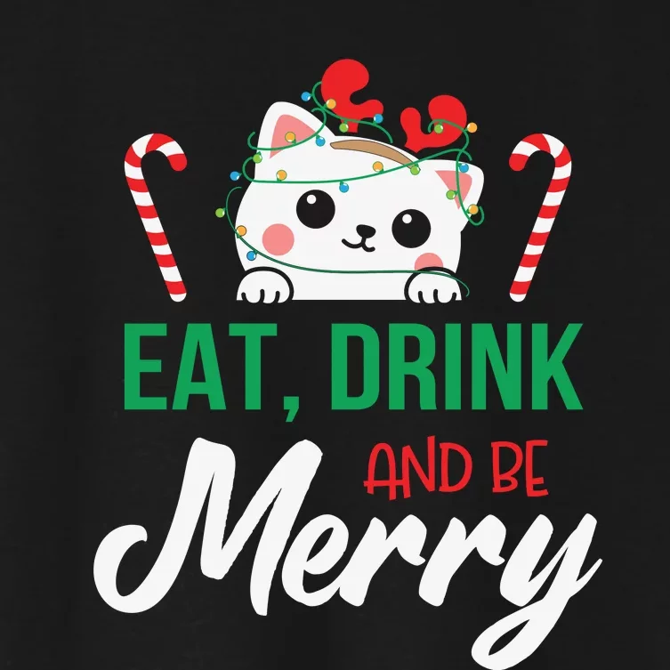 Eat Drink And Be Meowy Merry Christmas Women's Crop Top Tee