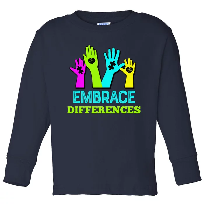 Embrace Differences Autism Awareness Toddler Long Sleeve Shirt