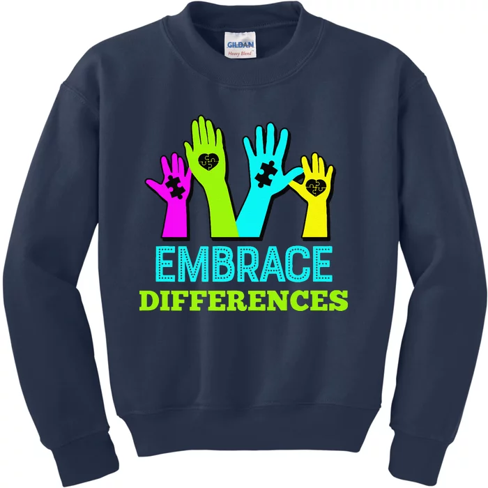 Embrace Differences Autism Awareness Kids Sweatshirt