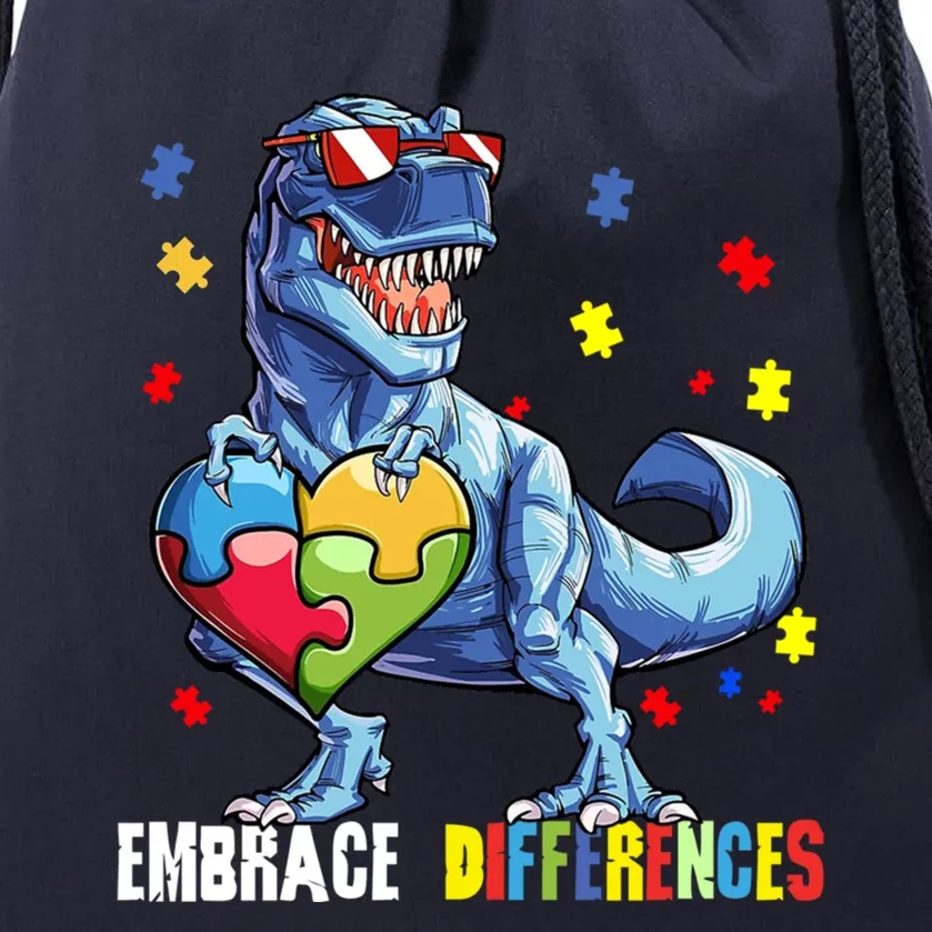 Embrace Differences Asd Spectrum Dinosaur Autism Awareness Gift Drawstring Bag