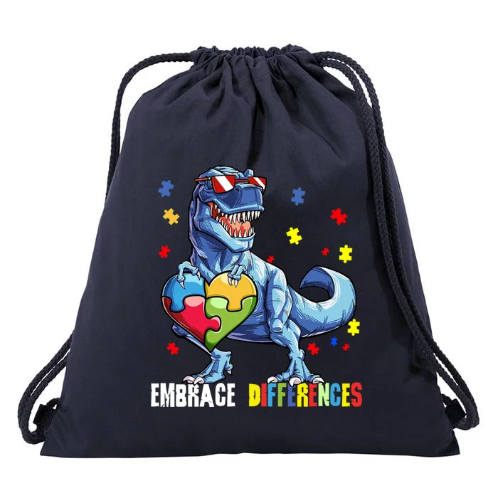 Embrace Differences Asd Spectrum Dinosaur Autism Awareness Gift Drawstring Bag