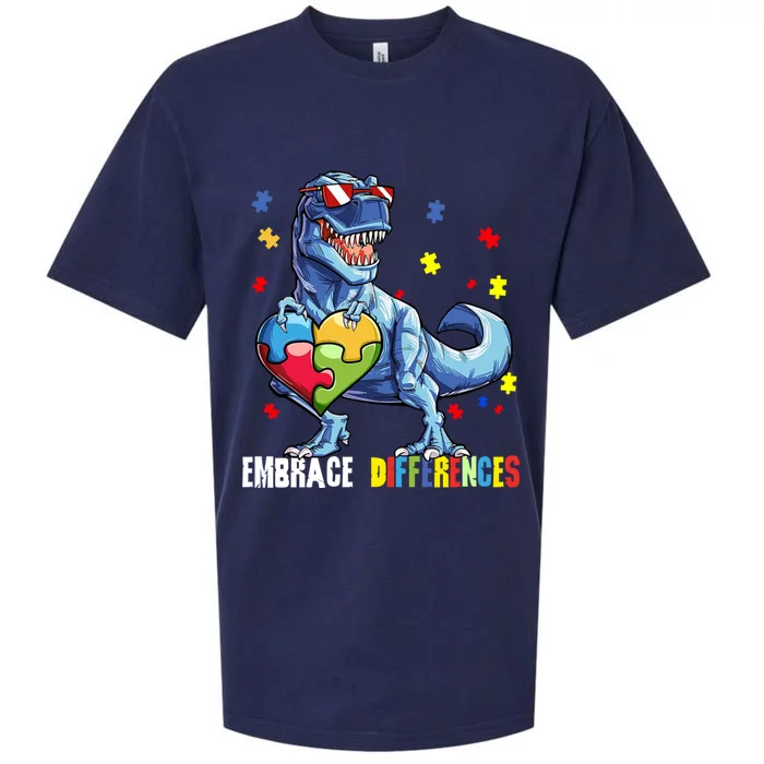 Embrace Differences Asd Spectrum Dinosaur Autism Awareness Gift Sueded Cloud Jersey T-Shirt