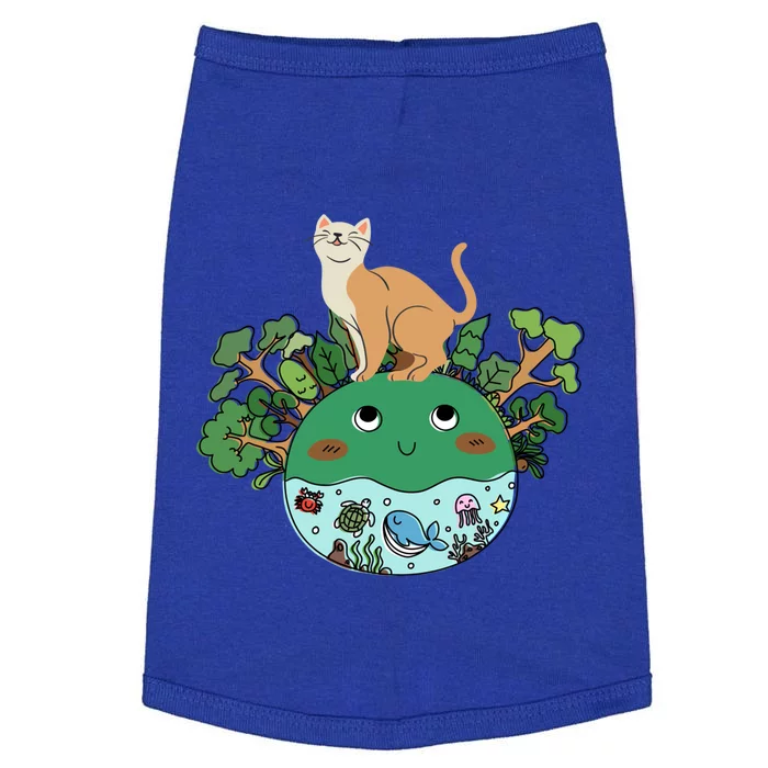 Earth Day April Earth Design With A Cat Gift Doggie Tank