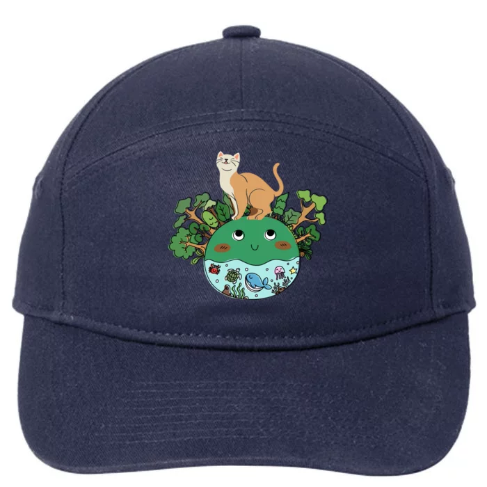 Earth Day April Earth Design With A Cat Gift 7-Panel Snapback Hat