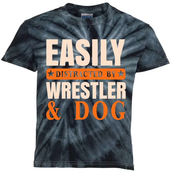 Easily Distracted By Wrestler And Dog Kids Tie-Dye T-Shirt