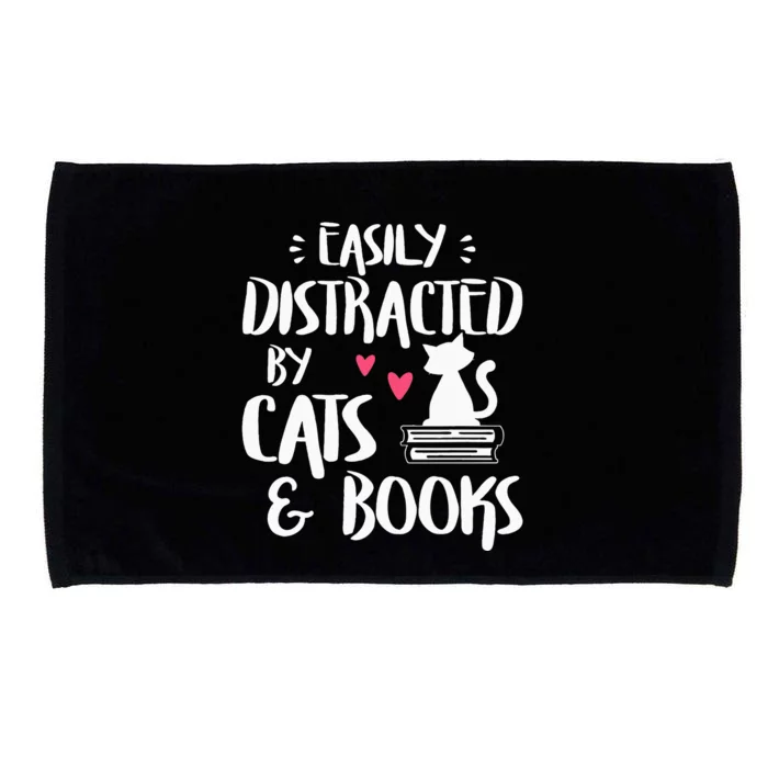 Easily Distracted By Cats And Books Cat & Book Lover Microfiber Hand Towel