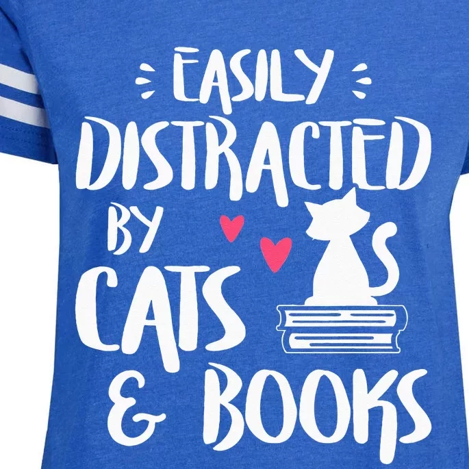 Easily Distracted By Cats And Books Cat & Book Lover Enza Ladies Jersey Football T-Shirt