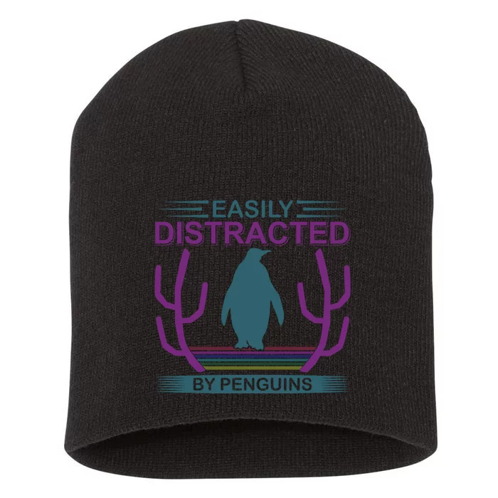 Easily Distracted By Penguins Short Acrylic Beanie