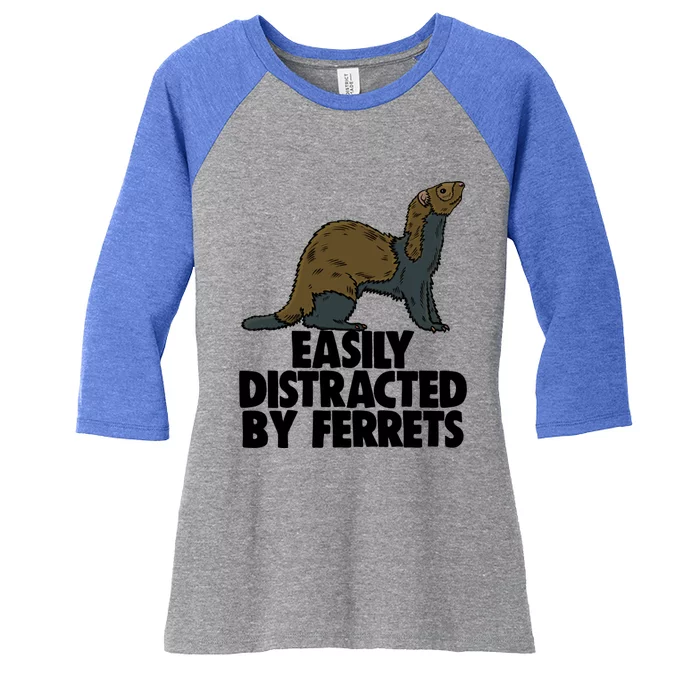 Easily Distracted By Ferregift Funny Ferret Lovers Gift Women's Tri-Blend 3/4-Sleeve Raglan Shirt