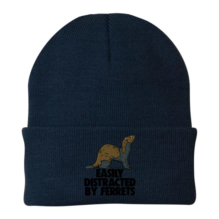 Easily Distracted By Ferregift Funny Ferret Lovers Gift Knit Cap Winter Beanie