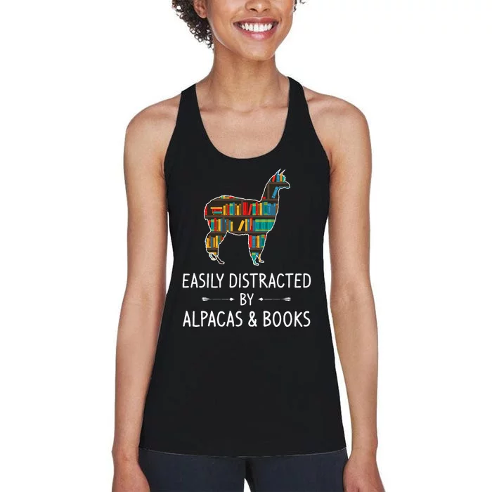 Easily Distracted By Alpacas & Books Lover Gift Vicuna Llama Women's Racerback Tank