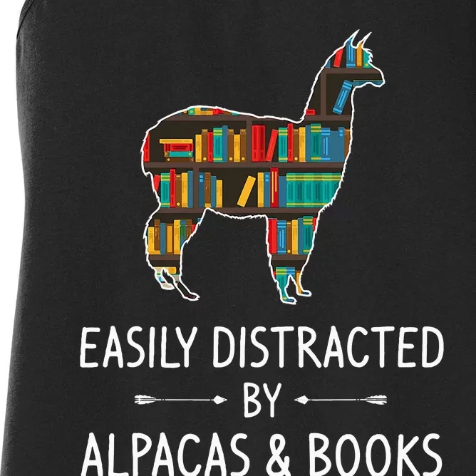 Easily Distracted By Alpacas & Books Lover Gift Vicuna Llama Women's Racerback Tank