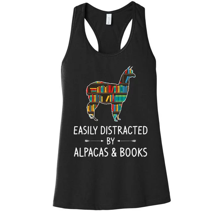 Easily Distracted By Alpacas & Books Lover Gift Vicuna Llama Women's Racerback Tank