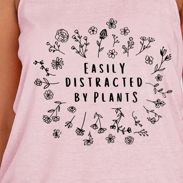 Easily Distracted By Plants Gardener Mothers Day Women's Knotted Racerback Tank