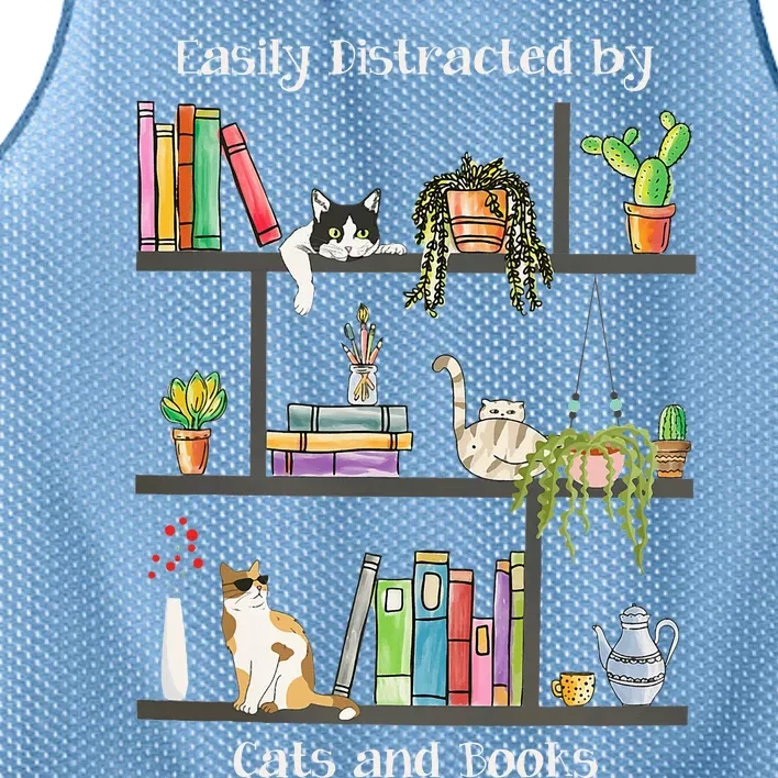 Easily Distracted By Cats And Books Cat Book Lovers Bookworm Mesh Reversible Basketball Jersey Tank