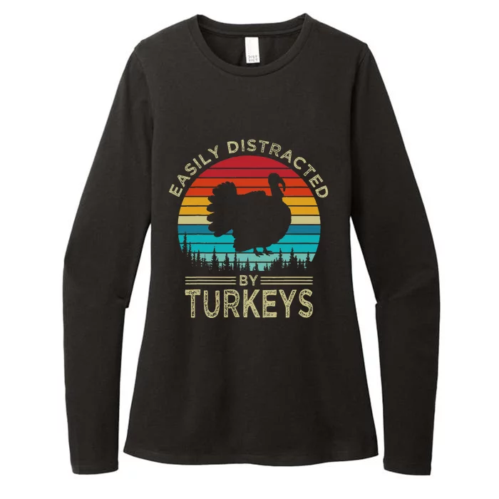 Easily Distracted By Turkeys Vintage Funny Turkey Womens CVC Long Sleeve Shirt