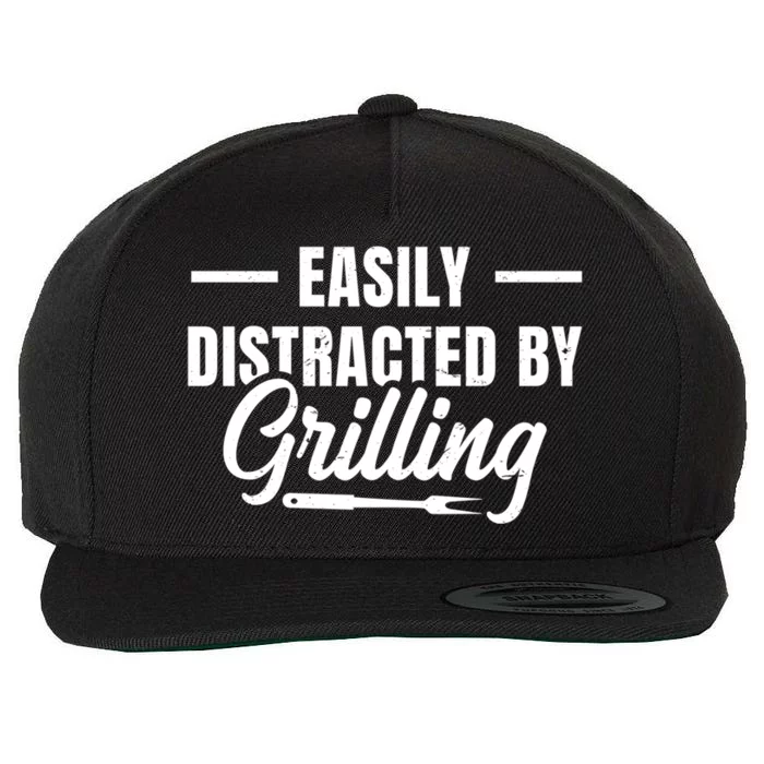 Easily Distraced By Grilling Barbecue Grill Master Steak Bbq Gift Wool Snapback Cap