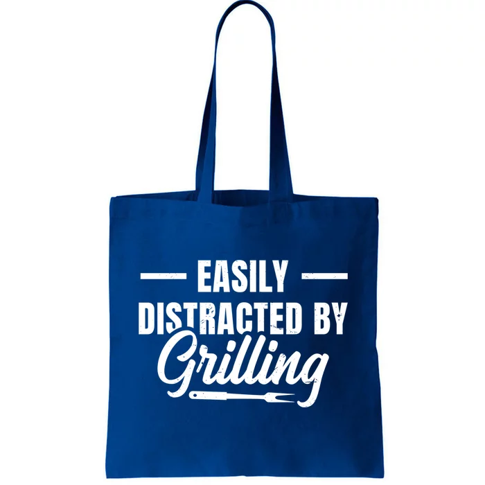 Easily Distraced By Grilling Barbecue Grill Master Steak Bbq Gift Tote Bag