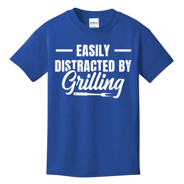 Easily Distraced By Grilling Barbecue Grill Master Steak Bbq Gift Kids T-Shirt