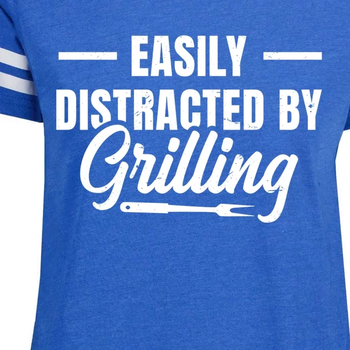 Easily Distraced By Grilling Barbecue Grill Master Steak Bbq Gift Enza Ladies Jersey Football T-Shirt